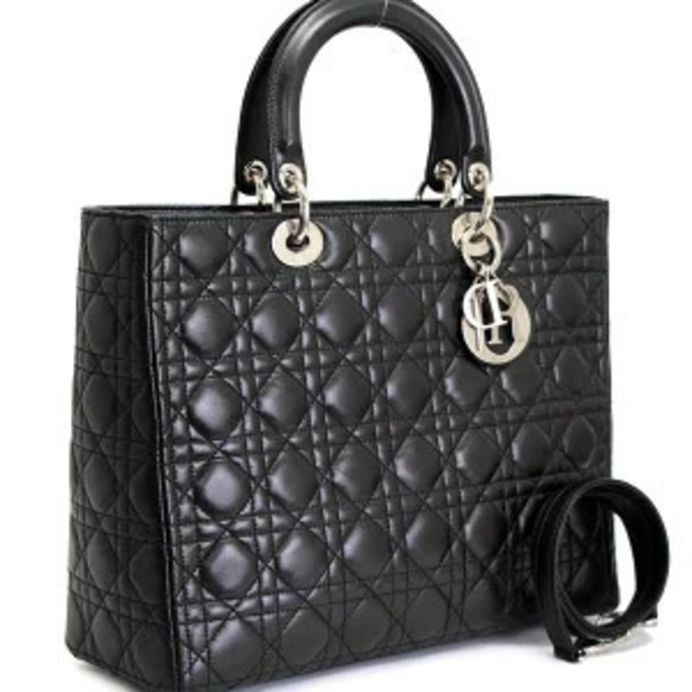 Dior  Cannage Handbag Christian Lady Lambskin Shoulder Bag Black